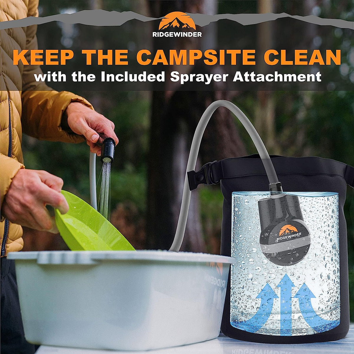 Rechargeable Camping Shower Kit with 10 L Dry Bag