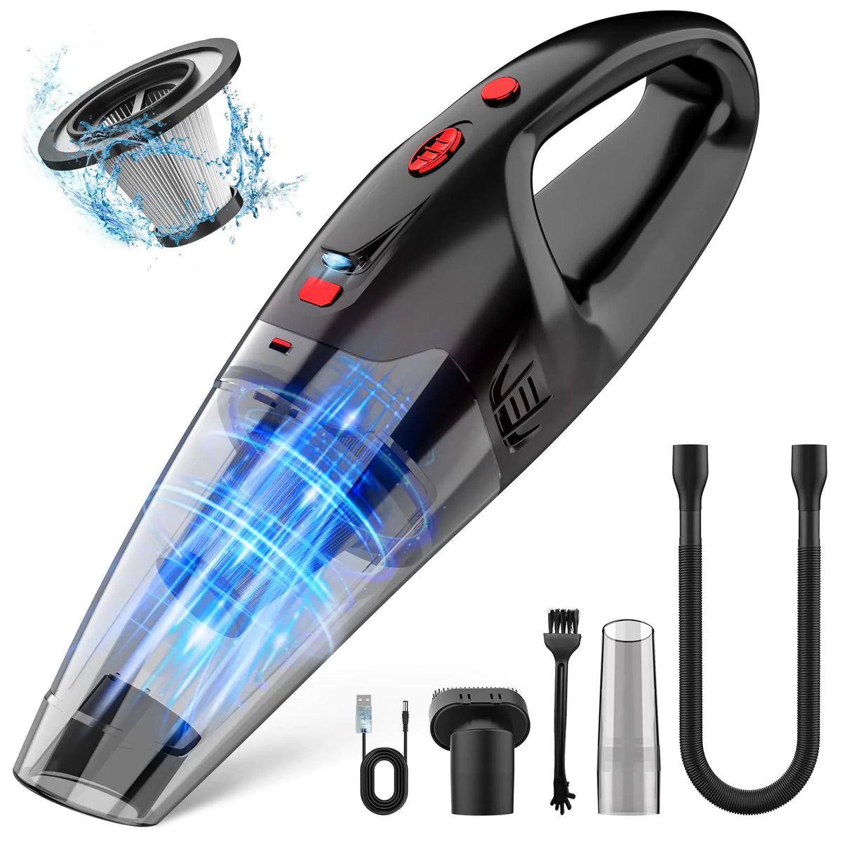 USB-Rechargeable Hand Vacuum with LED & 3 Attachments