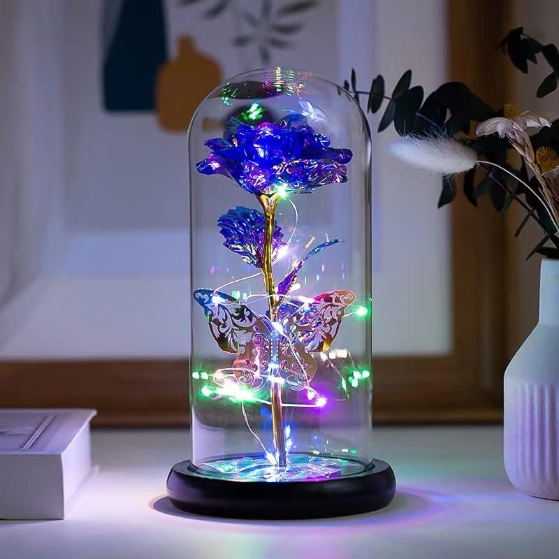LED Rose in Glass Dome – Red, Blue or Purple