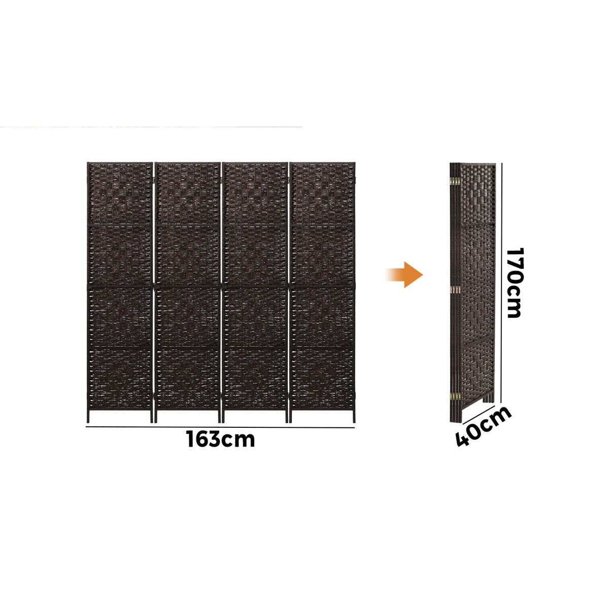 Pine & Woven-Rattan Folding Room Divider – 4, 6 or 8 Panels