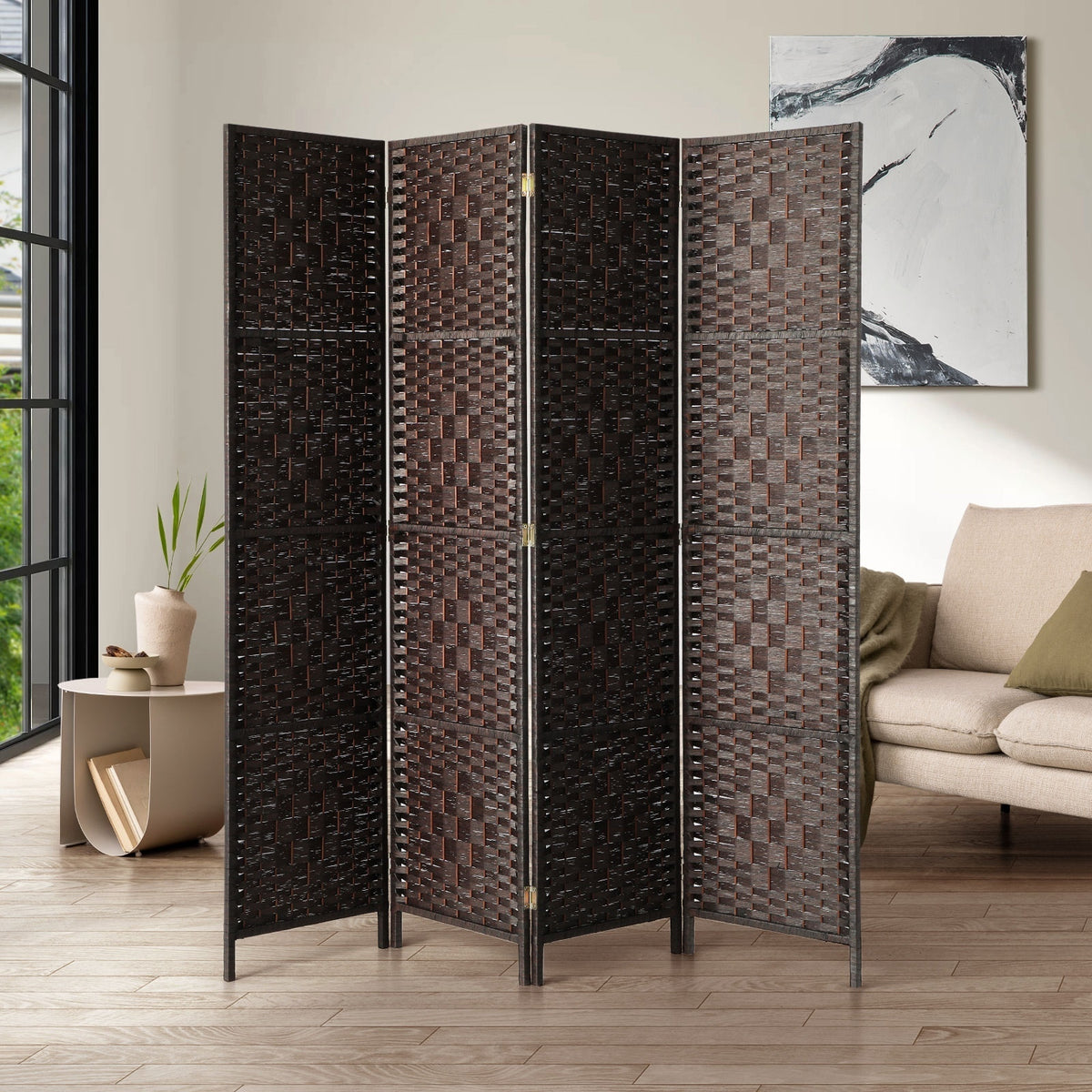 Pine & Woven-Rattan Folding Room Divider – 4, 6 or 8 Panels