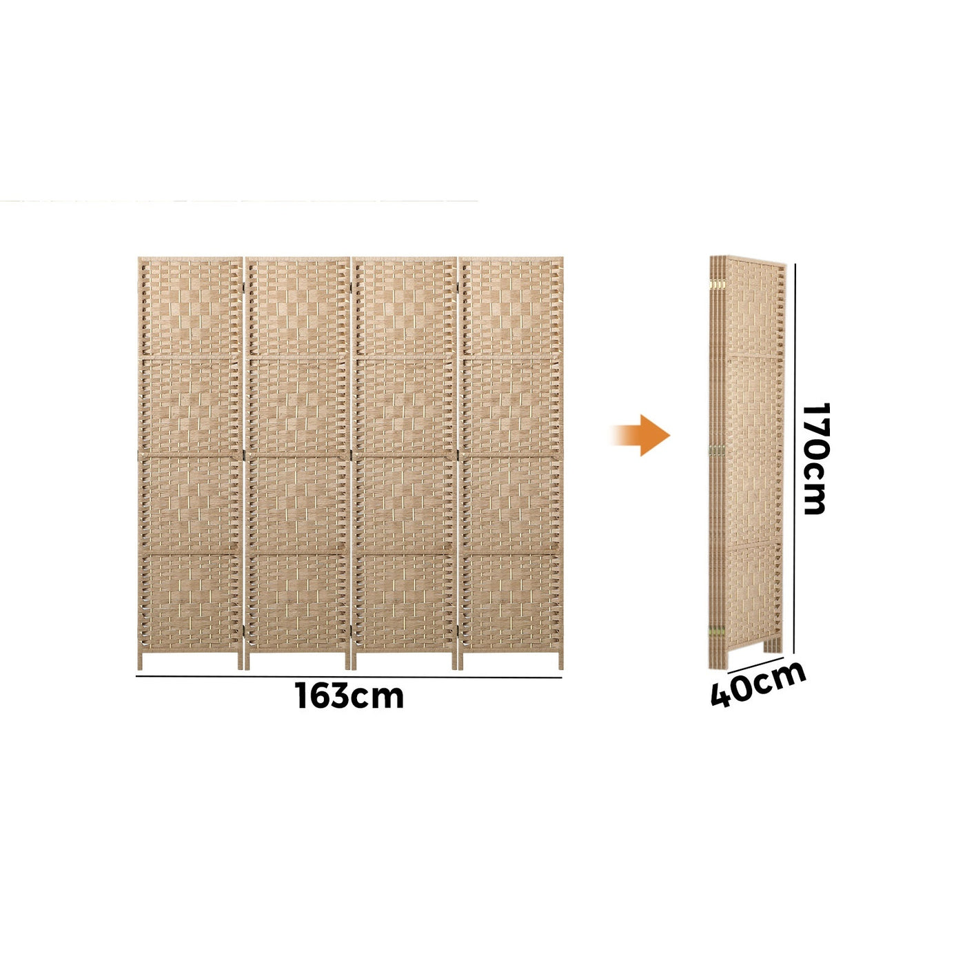 Pine & Woven-Rattan Folding Room Divider – 4, 6 or 8 Panels