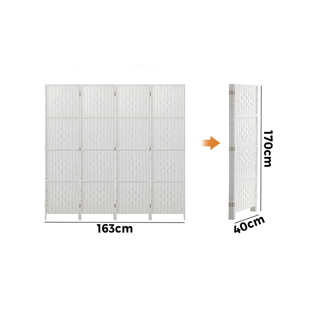 Pine & Woven-Rattan Folding Room Divider – 4, 6 or 8 Panels