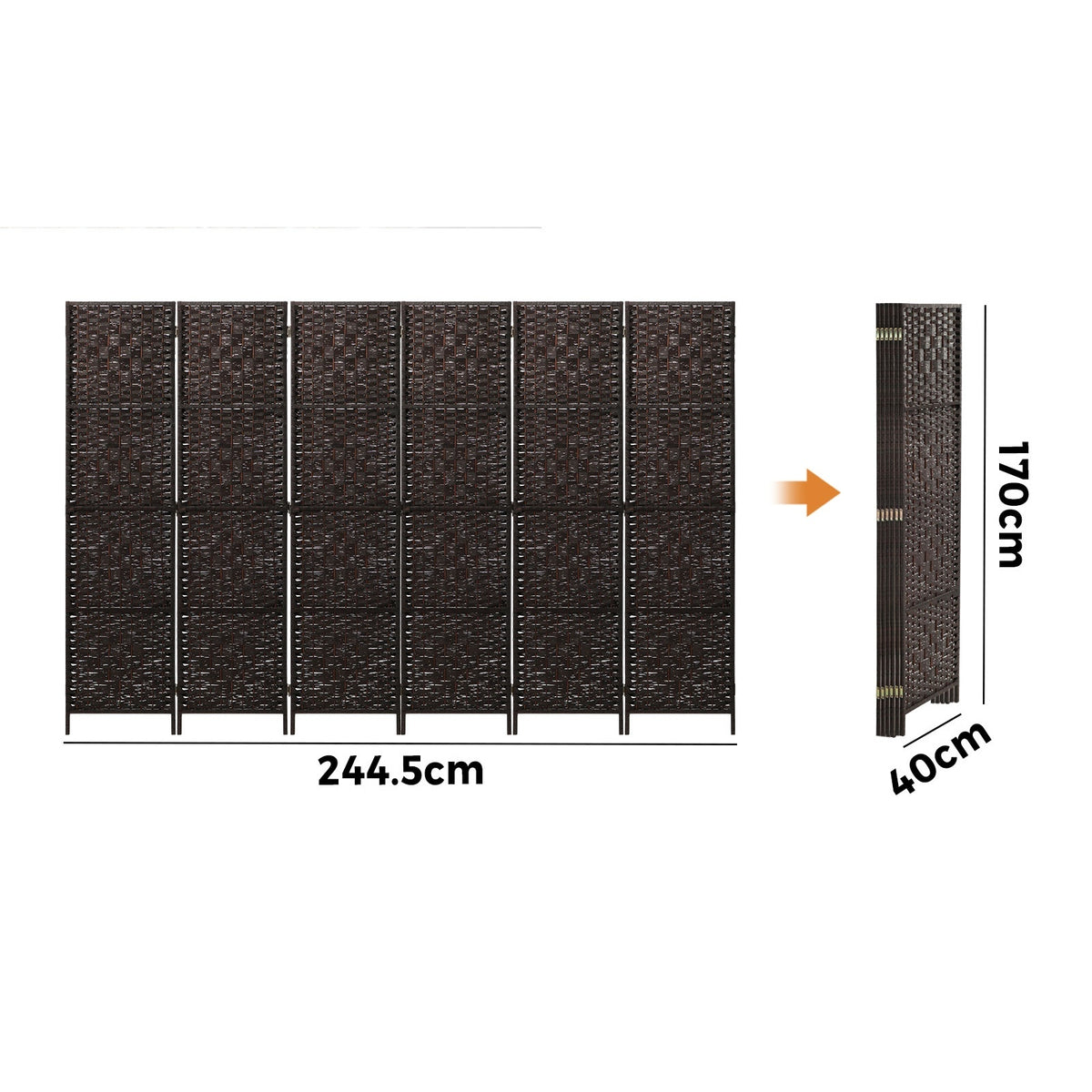 Pine & Woven-Rattan Folding Room Divider – 4, 6 or 8 Panels