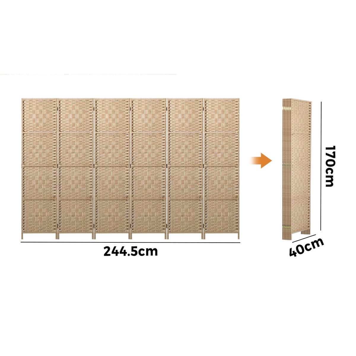 Pine & Woven-Rattan Folding Room Divider – 4, 6 or 8 Panels