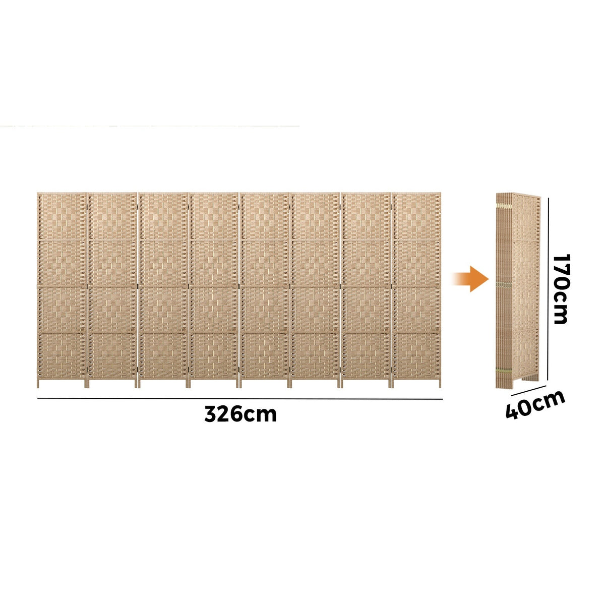 Pine & Woven-Rattan Folding Room Divider – 4, 6 or 8 Panels