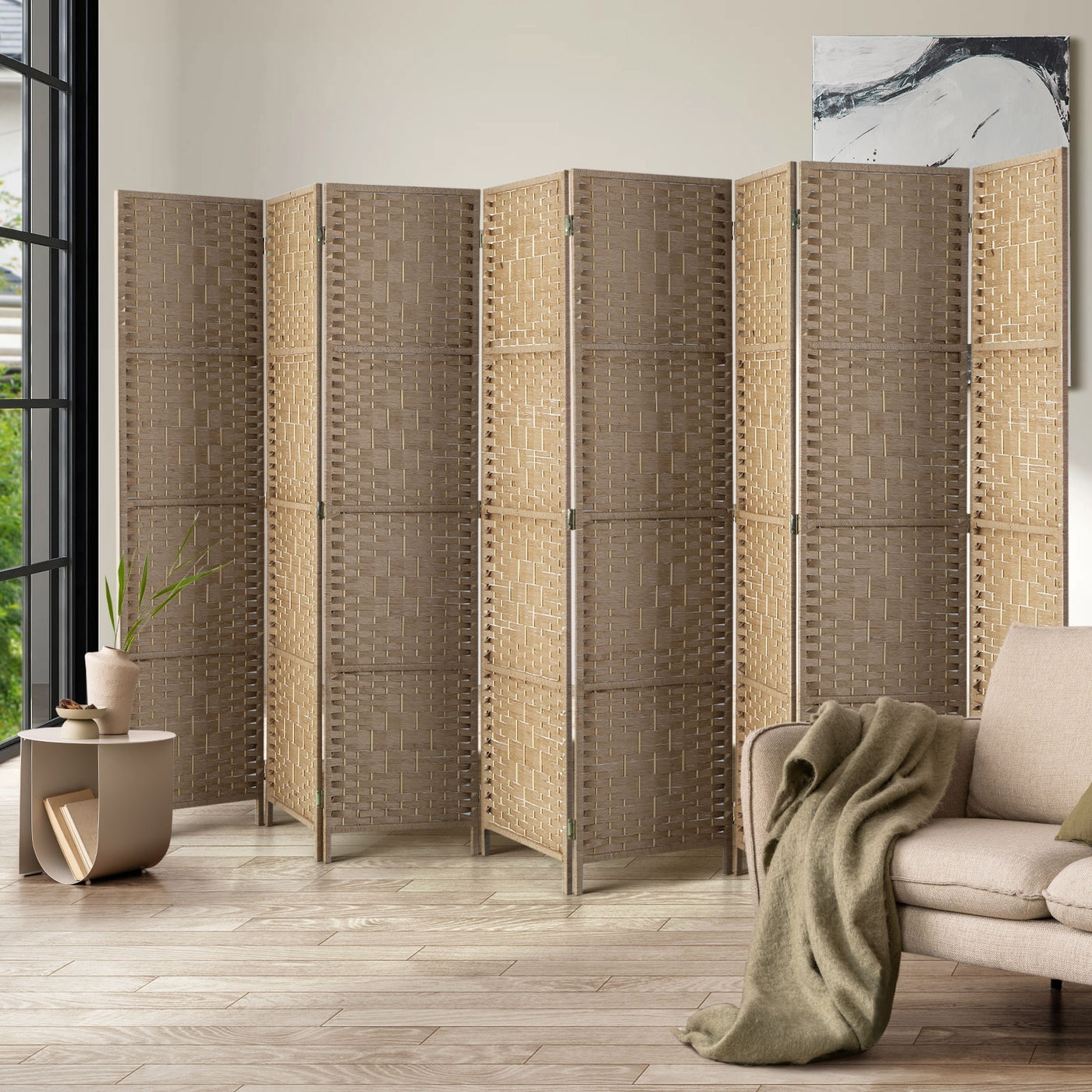 Pine & Woven-Rattan Folding Room Divider – 4, 6 or 8 Panels