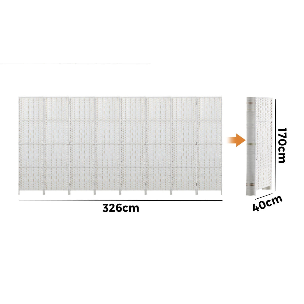Pine & Woven-Rattan Folding Room Divider – 4, 6 or 8 Panels