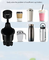 Car Cup Holder Expender Multi-Function Drink Holder with Food Table 360 Degree Adjustable Base Tray for Lunch Snack