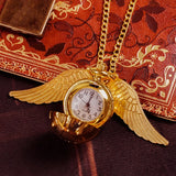 Harry Potter Peripheral Pocket Watch Necklace - Golden Snitch Retro Flip Lid Big Wings Pendant Commemorative Watch