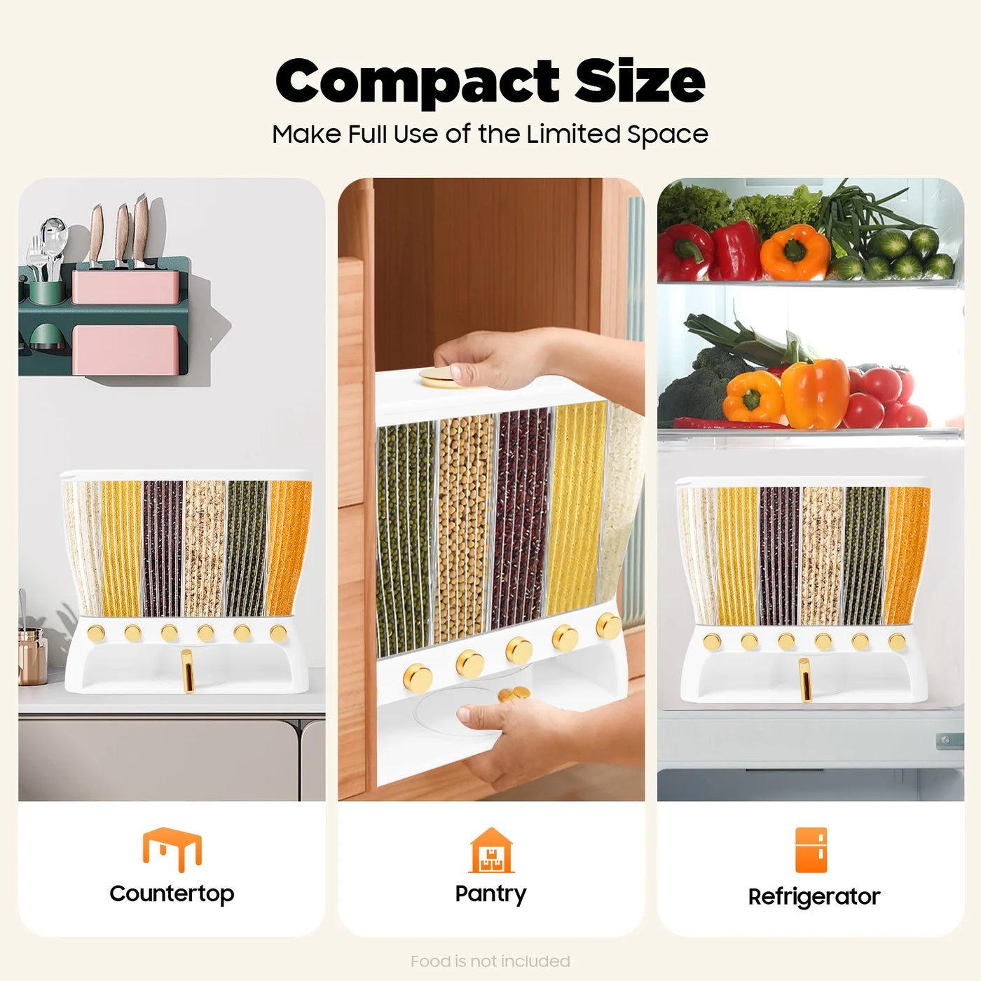 Dry Food Dispenser 6-Grid Wall-Mounted Dry Food Dispenser - Adjustable Compartments Easy Dispensing - Kitchen Storage