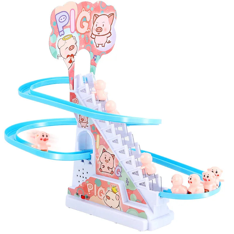 Kids Electric Small Duck Climbing Stairs Toy DIY Track Slide Roller Coaster Toys Set Light Music Boy Girl Gift
