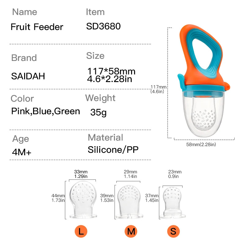 Infant Baby Food Fruit & Vegetable Pacifier, Baby Feeder with Medium Mesh Bag Food Grade Liquid Silicone Yummy Nourishment Feeding