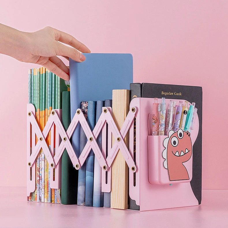Adjustable Metal Bookend with Pen Holder