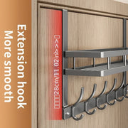 Grey Over-Door Organiser with 6 Hooks & Storage Basket