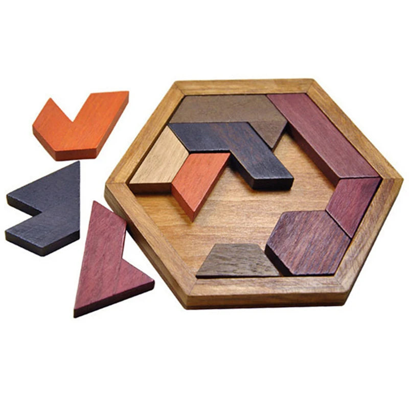 Classical Hexagon Tangram Puzzle Wooden Brain Teasers For Kids Logic Thinking Games Casse Tete Rompecabezas De Madera