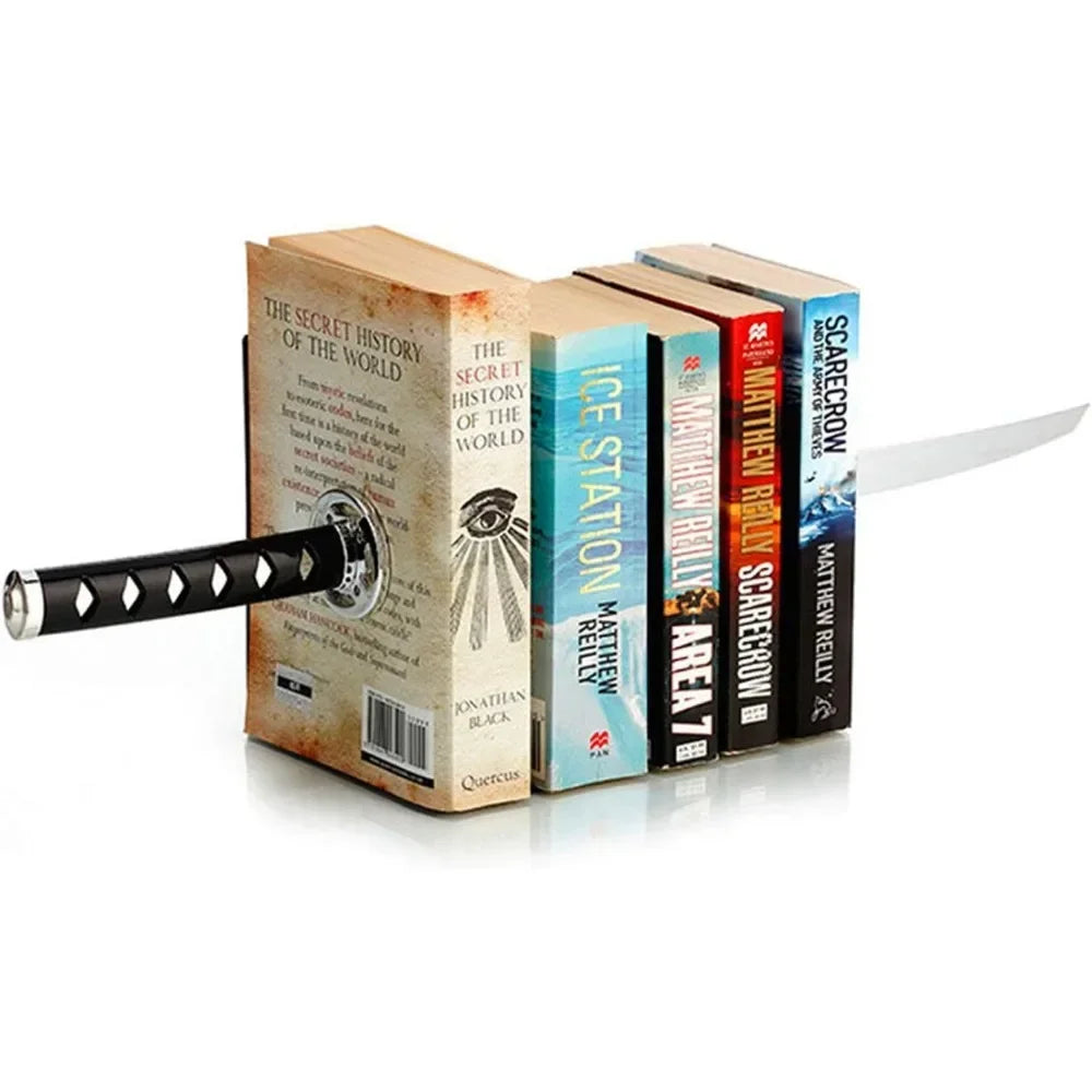 Black Katana-Style Metal Bookend Decoration