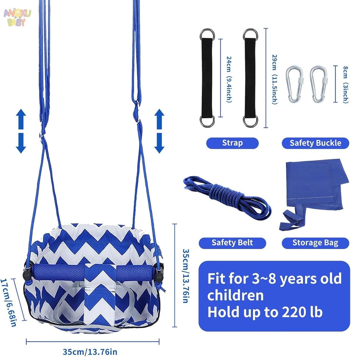 Adjustable Baby Swing with Safety Belt fit 6-96 Months Indoor Baby Hammock Hanging Swing Chair for Home,Courtyard & Backyard Use