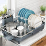 Dish Drying Rack, Expandable Dish Rack for Kitchen Counter, Stainless Steel Dish Drainer with Drainboard Set