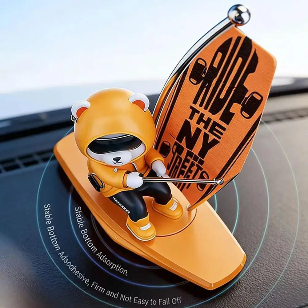 Magnetic Sailboat Swing Bear Car Dashboard Ornament – Sliding Cartoon Decoration