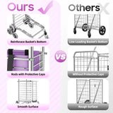 Foldable Shopping Cart with Wheels, 40kg Capacity Portable Grocery Trolley for Supermarket Market Travel Stair Climbing