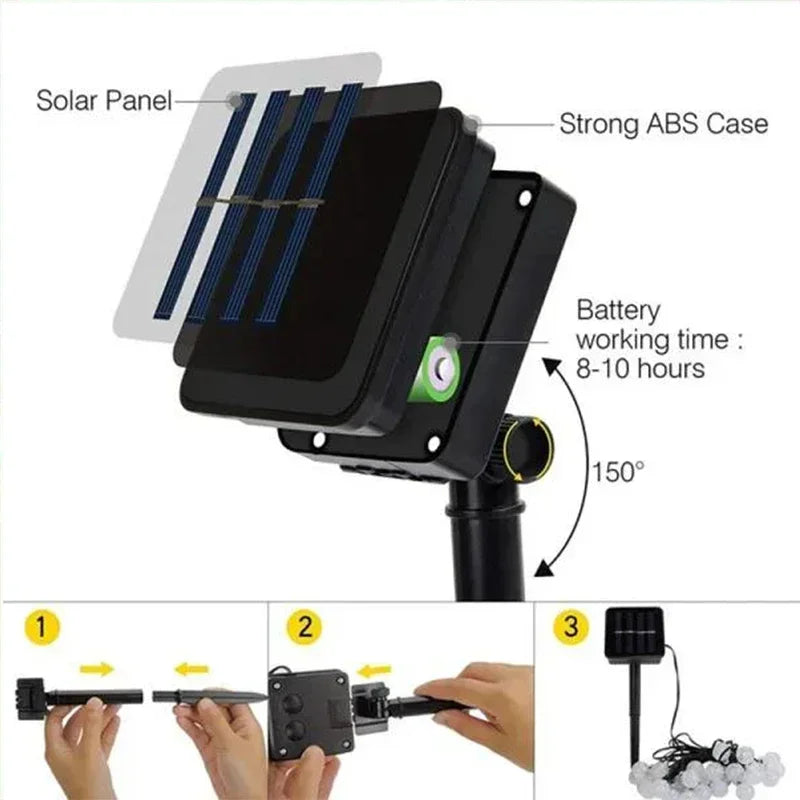 Solar String Lights Outdoor Crystal Fairy Light Chritmas Garland 8 Modes Waterproof Patio Light for Garden Party Decor