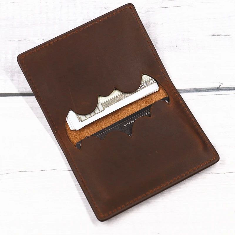 Genuine Leather Bat ID Wallet For Men Short Slim Bifold Card Holder Wallet With Cutout Superhero Mask Face Eyes Gift For Fans