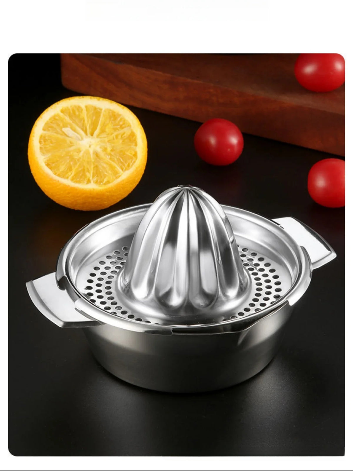 Manual Stainless-Steel Citrus Press with Bowl & Strainer
