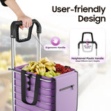 Foldable Shopping Cart with Wheels, 40kg Capacity Portable Grocery Trolley for Supermarket Market Travel Stair Climbing