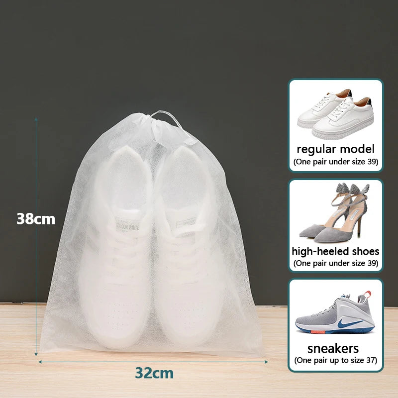 Portable Shoe Storage Drawstring Eco Storage Bag for Sundries Non-woven Bag Cover Anti-yellow White Shoe Dustproof Shoe Cover