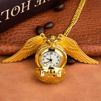 Harry Potter Peripheral Pocket Watch Necklace - Golden Snitch Retro Flip Lid Big Wings Pendant Commemorative Watch
