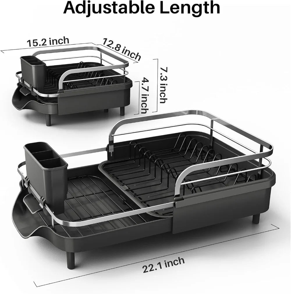 Expandable Stainless-Steel Dish Rack with Drainboard