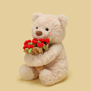 25 cm Teddy Bear with Roses – White or Brown