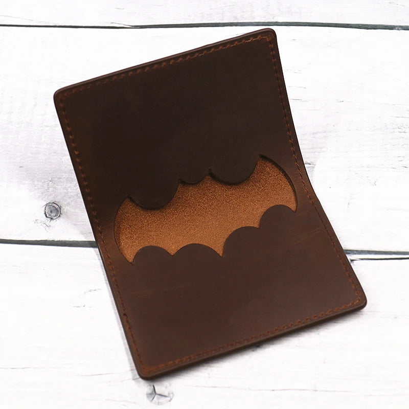 Genuine Leather Bat ID Wallet For Men Short Slim Bifold Card Holder Wallet With Cutout Superhero Mask Face Eyes Gift For Fans
