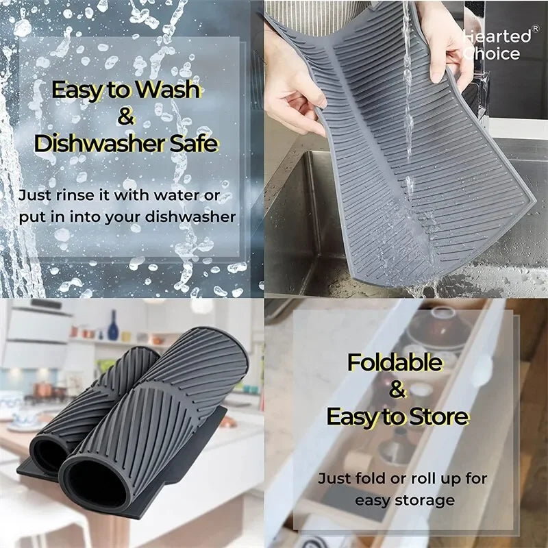 Grey Ridged Silicone Dish-Drying Mat – 3 Sizes