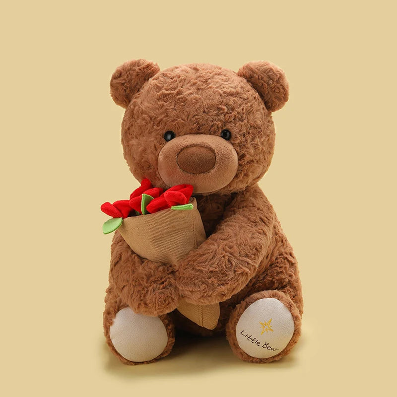 25 cm Teddy Bear with Roses – White or Brown