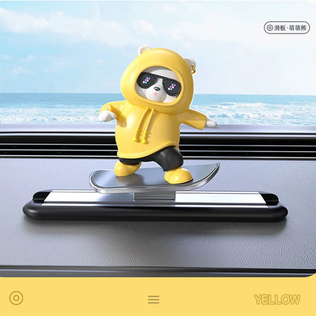 Magnetic Skateboard Bear Car Dashboard Ornament – Sliding Cartoon Decoration