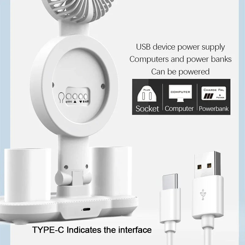 Rechargeable LED Desk Lamp with Fan & Digital Clock