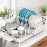 Dish Drying Rack, Expandable Dish Rack for Kitchen Counter, Stainless Steel Dish Drainer with Drainboard Set