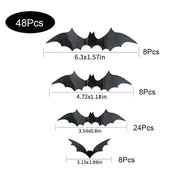 3D Black Halloween Bat Wall Decorations – 6 Pack Sizes