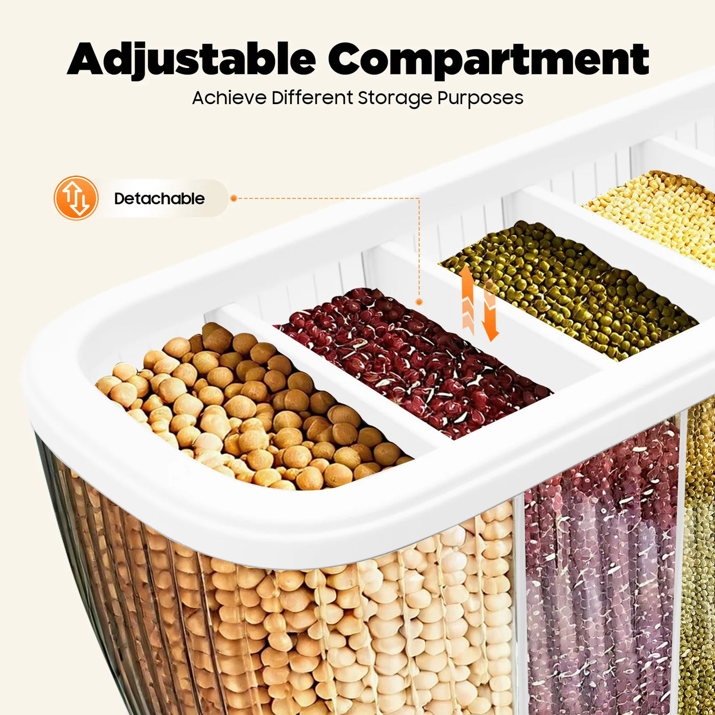 Dry Food Dispenser 6-Grid Wall-Mounted Dry Food Dispenser - Adjustable Compartments Easy Dispensing - Kitchen Storage
