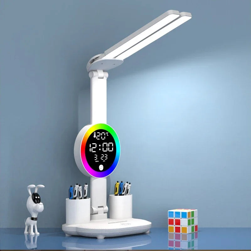 Rechargeable LED Desk Lamp with Fan & Digital Clock