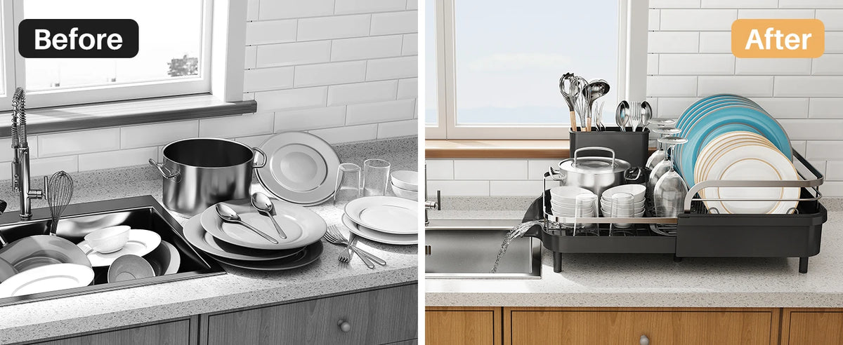 Expandable Stainless-Steel Dish Rack with Drainboard