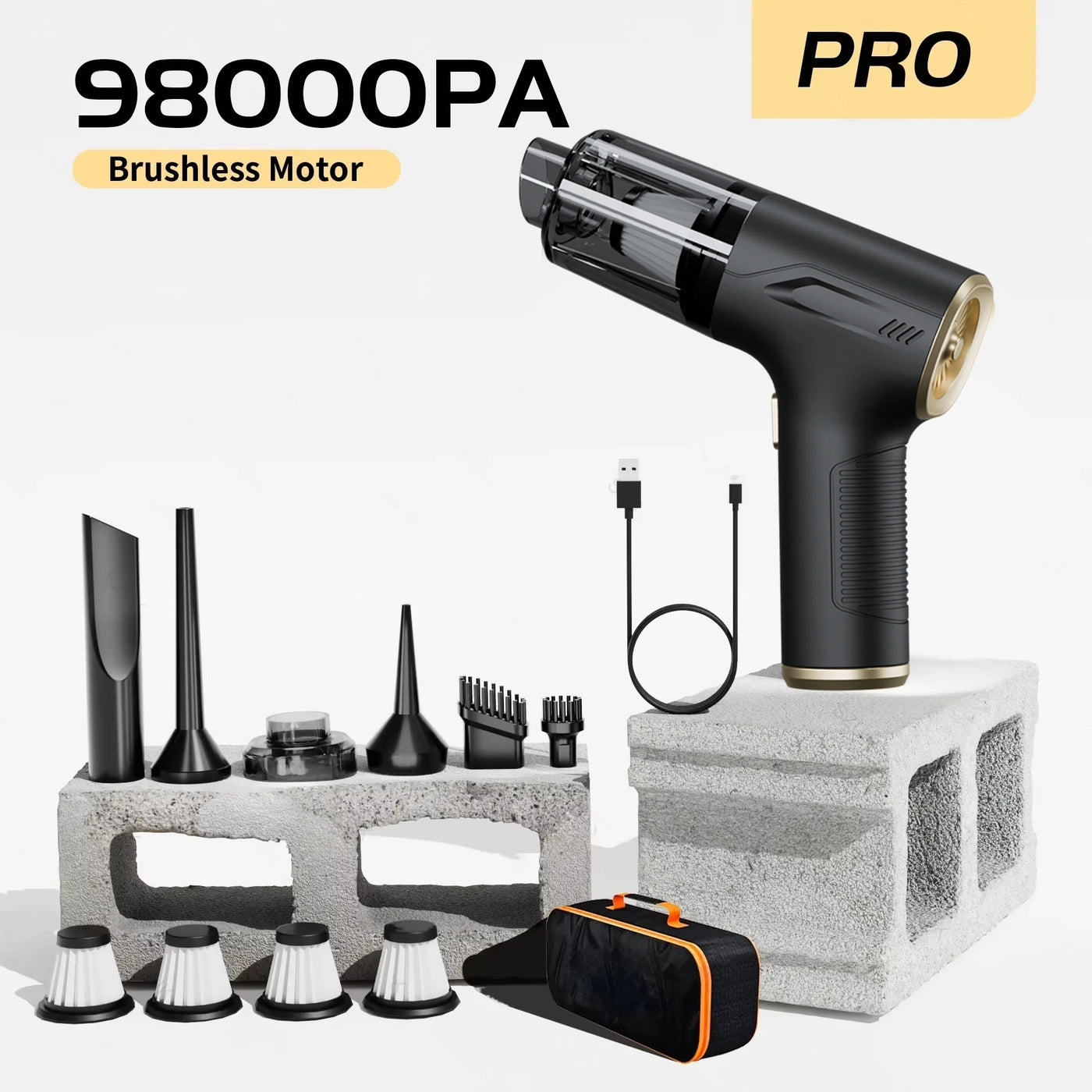 98000PA Handheld Car Vacuum Cleaner - Portable Wireless, Powerful Suction