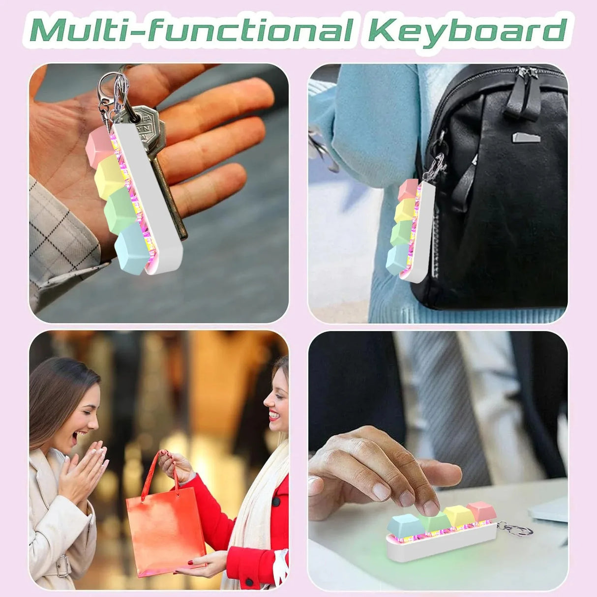 Keyboard Fidget Toy with LED Light Keyboard Fidget Keychain 4-in-1 Keyboard Decompression Button Stress Relief Fidget Gifts