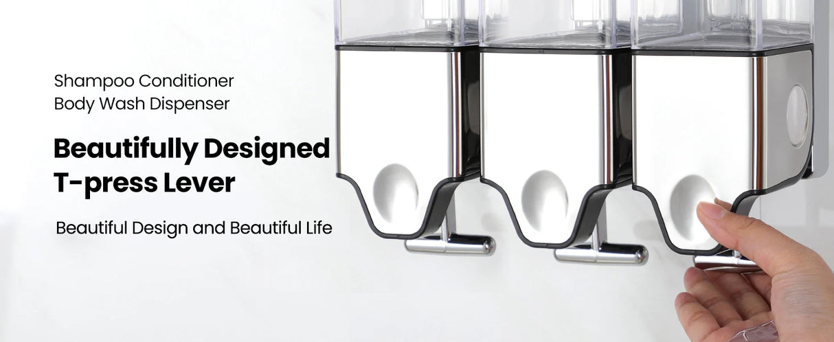 3-in-1 Quadrate Dispensers for The Shower,Shower soap Dispenser,Conditioner Dispenser, Shampoo Dispenser,No Drilled Wall Mounted