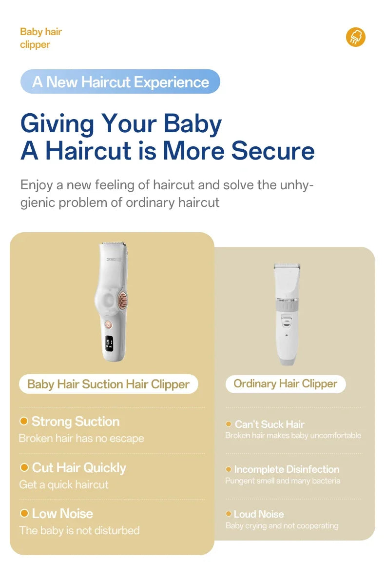 Hair-absorbing Hair Clipper Low Noise Baby Hair IPX7 Waterproof Household Children Clipper Electric Clipper Baby Care