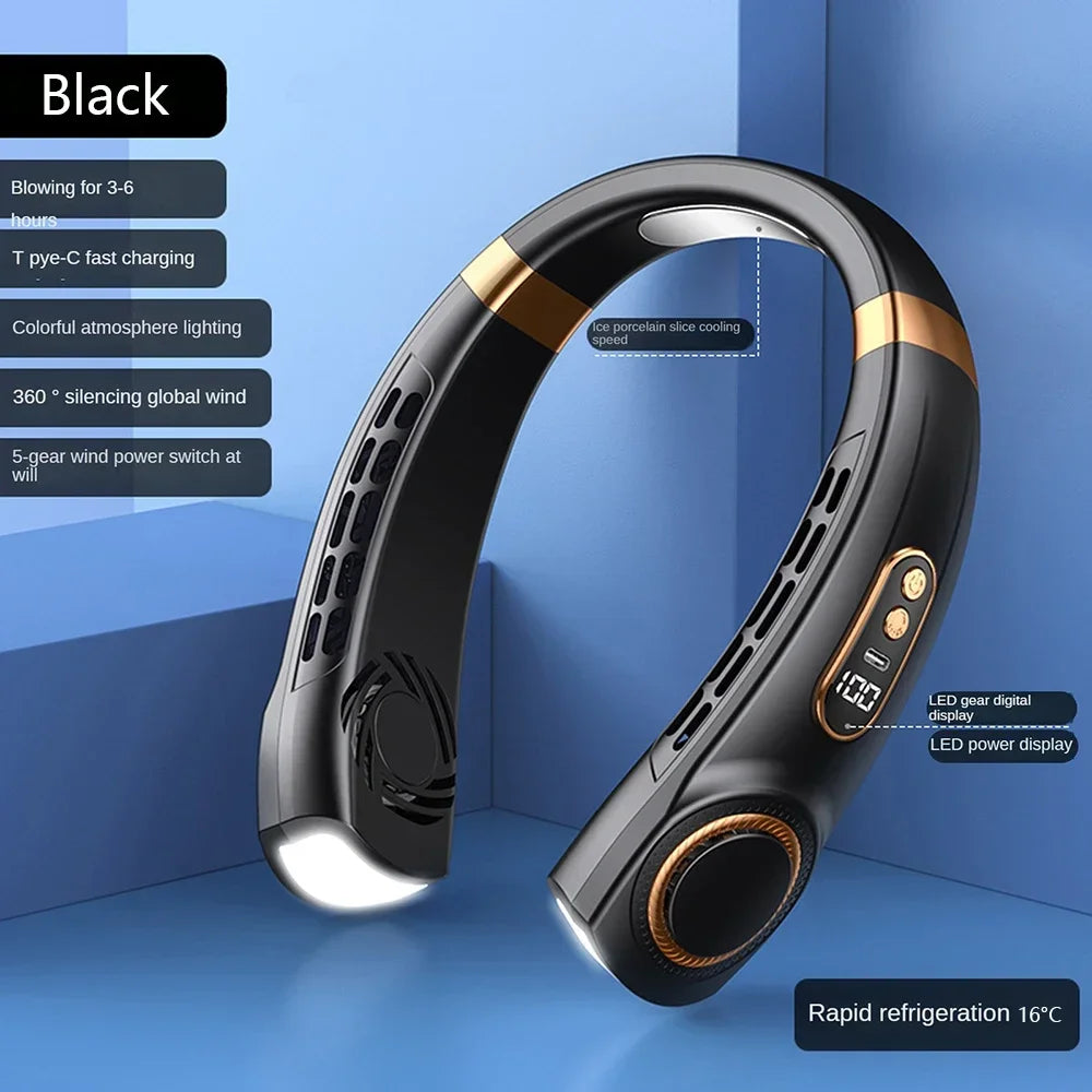 Rechargeable Bladeless Neck Fan with Digital Display – 4 Colours