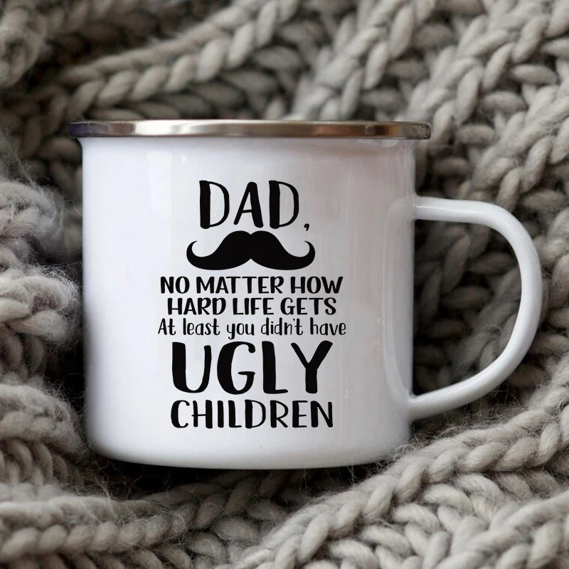 Dad Nutritional Facts Coffee Mug Enamel Cup for Papa Daddy Stepdad Father’s Day Gift Best Dad Ever Cups Dad Gifts From Kids