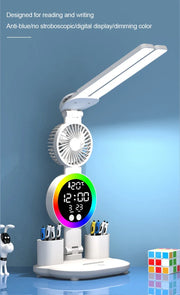 Rechargeable LED Desk Lamp with Fan & Digital Clock